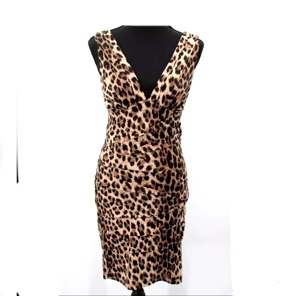 Twenty One Leopard V-neck stretch rouched bodycon dress